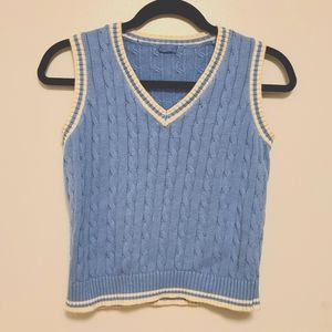 John Gault Blue and White Cable Knit Sweater Vest
